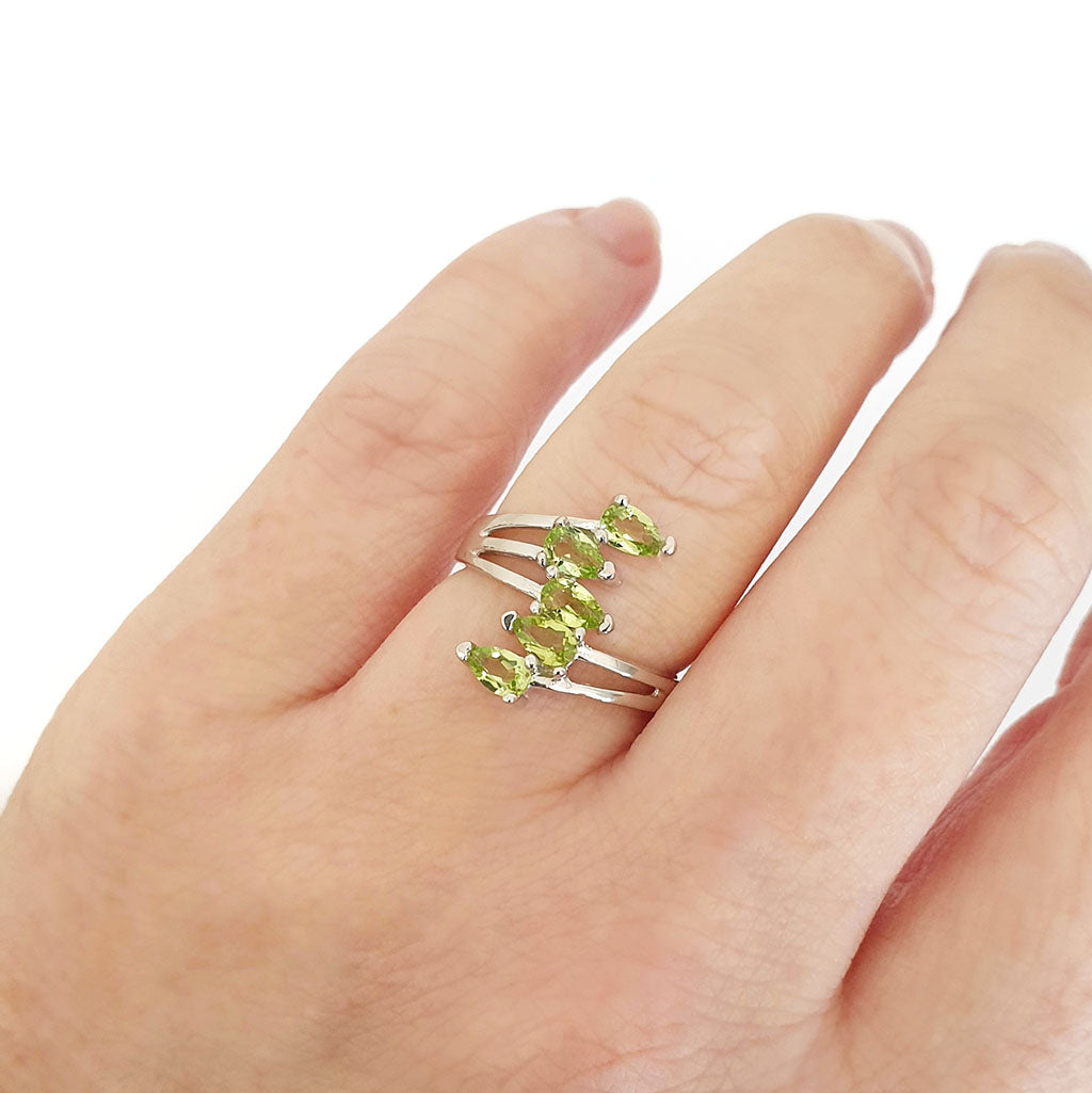 Silver Multiple Pear Cut Peridot Ring