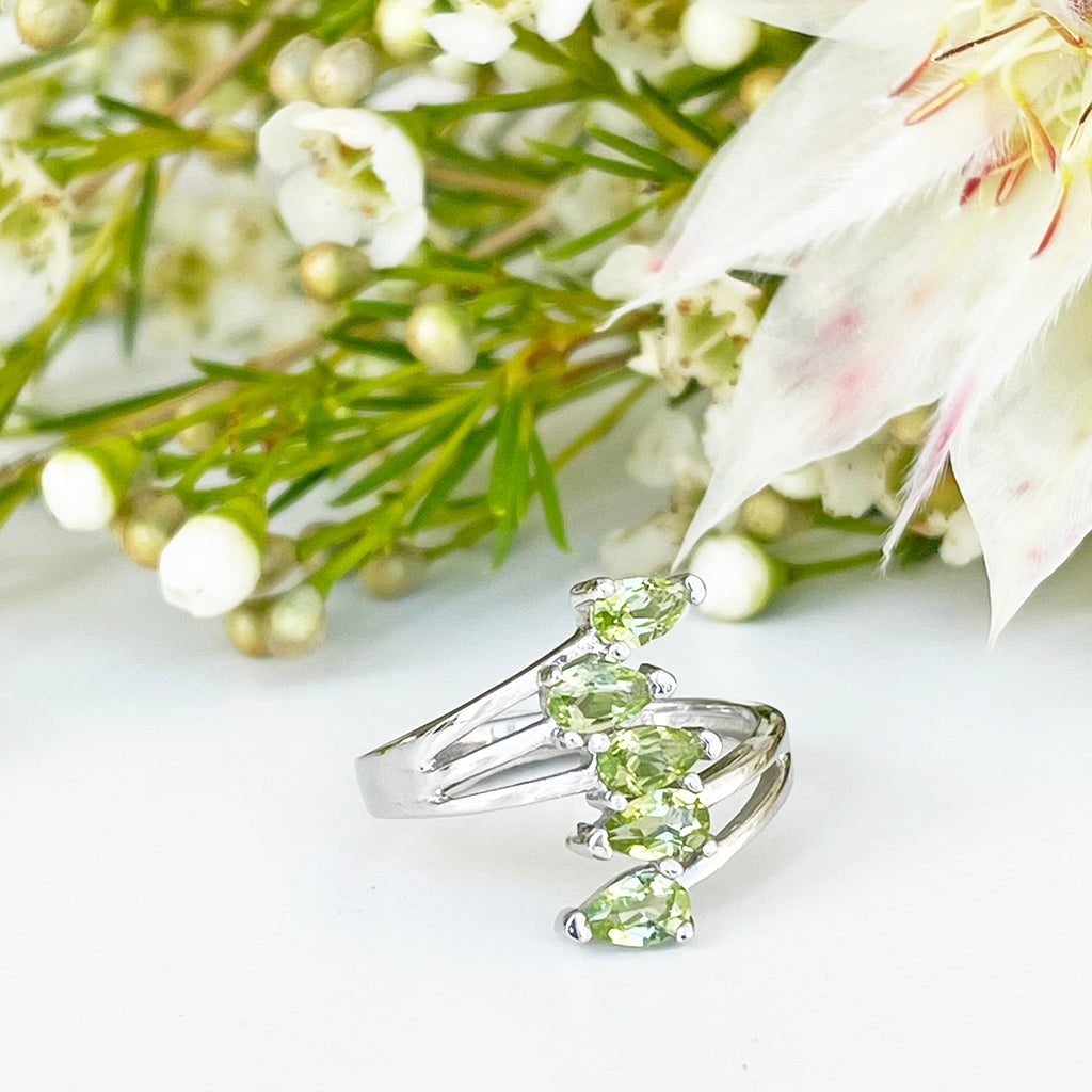 Silver Multiple Pear Cut Peridot Ring