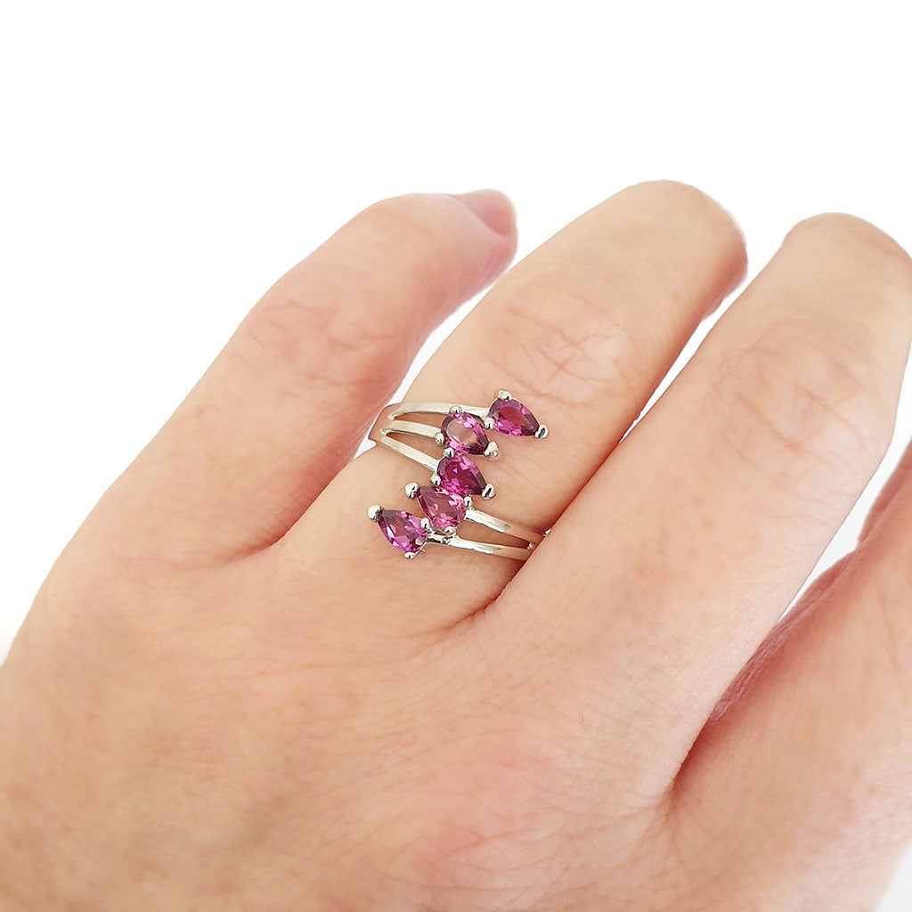 Silver Multiple Pear Cut Rhodolite Ring