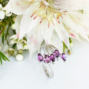 Silver Multiple Pear Cut Rhodolite Ring