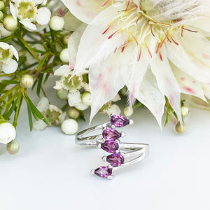 Silver Multiple Pear Cut Rhodolite Ring