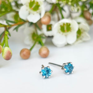 Silver Petite 6 Claw London Blue Topaz Studs