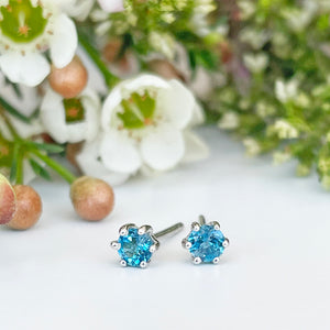 Silver Petite 6 Claw London Blue Topaz Studs