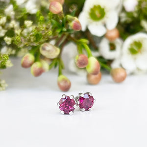 Silver Petite 6 Claw Rhodolite Studs