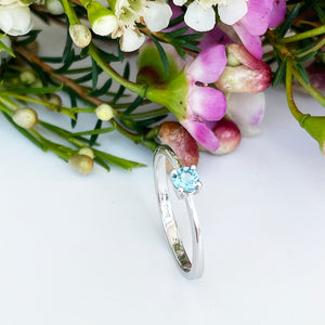 Silver Petite Solitaire Blue Topaz Ring