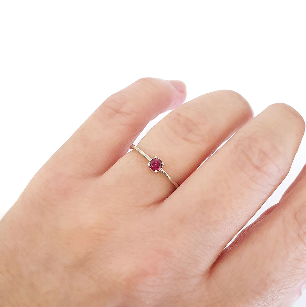 Silver Petite Solitaire Rhodolite Ring