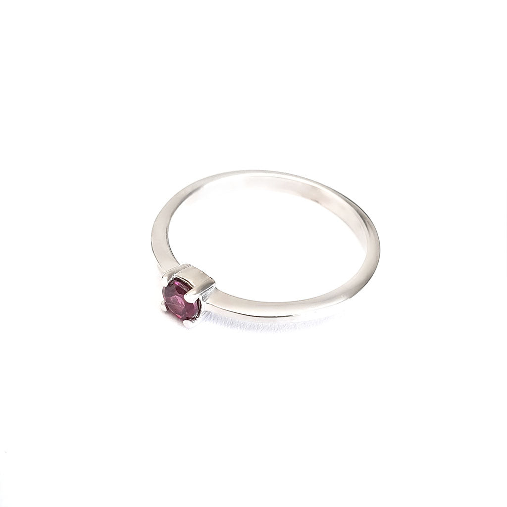 Silver Petite Solitaire Rhodolite Ring