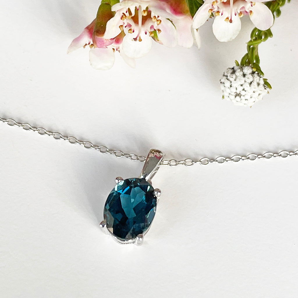 Silver Solitaire Oval Cut Pendant - London Blue Topaz