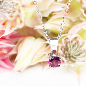 Silver Solitaire Rhodolite Pendant 12mm x 5mm