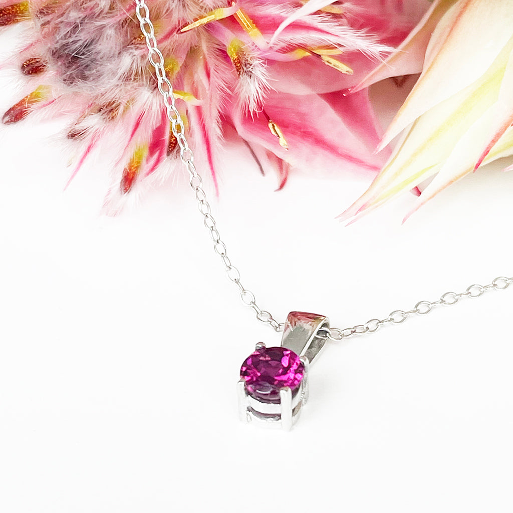 Silver Solitaire Rhodolite Pendant 12mm x 5mm