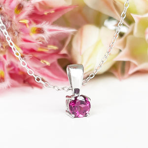 Silver Solitaire Rhodolite Pendant 12mm x 5mm