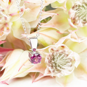 Silver Solitaire Rhodolite Pendant 12mm x 5mm