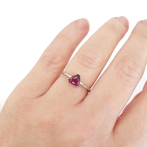 Silver Solitaire Rhodolite Trilliant Cut Ring