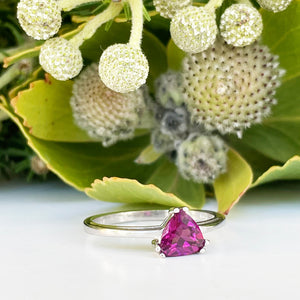 Silver Solitaire Rhodolite Trilliant Cut Ring