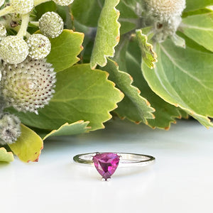 Silver Solitaire Rhodolite Trilliant Cut Ring