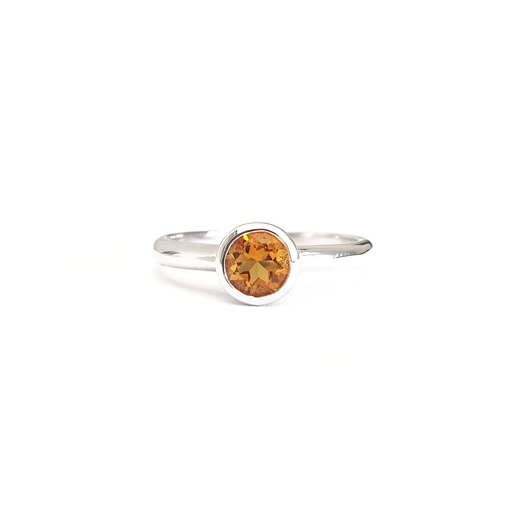 Silver Solitaire Round Tube Set Citrine Ring