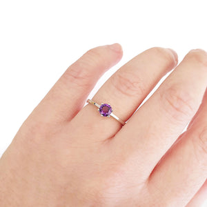 Silver Solitaire Six Claw Amethyst Ring