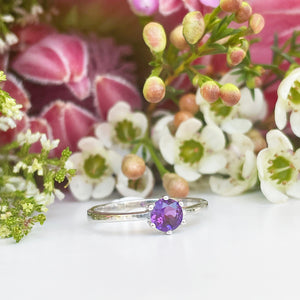 Silver Solitaire Six Claw Amethyst Ring