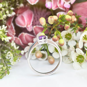 Silver Solitaire Six Claw Amethyst Ring