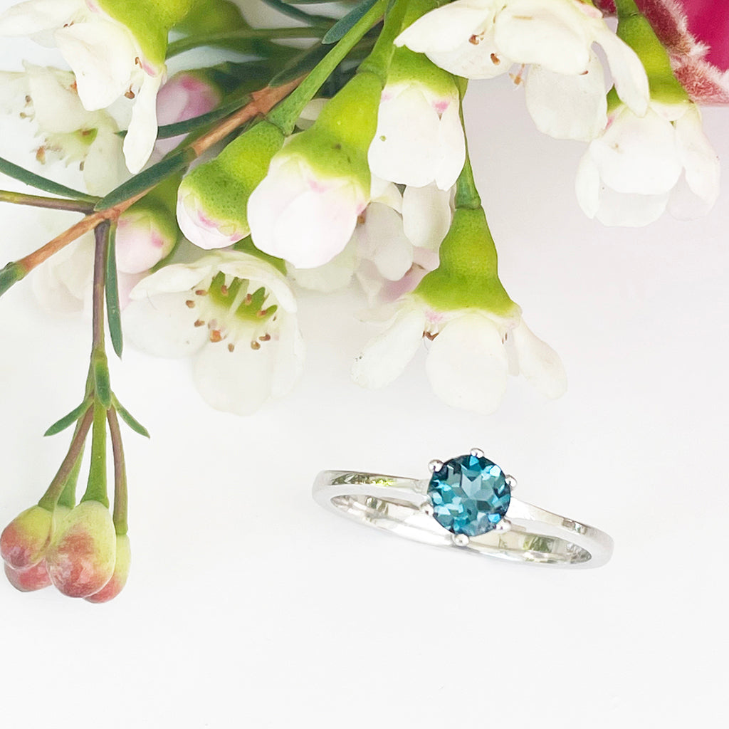 Silver Solitaire Six Claw London Blue Topaz Ring