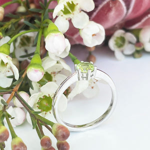 Silver Solitaire Six Claw Peridot Ring