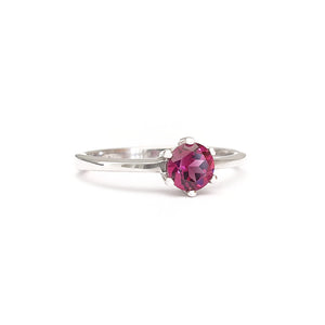 Silver Solitaire Six Claw Rhodolite Ring