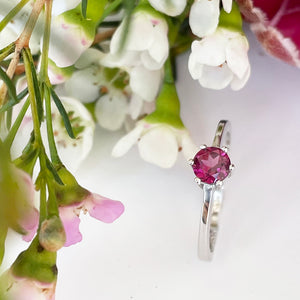 Silver Solitaire Six Claw Rhodolite Ring