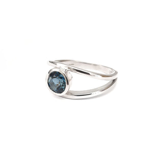 Silver Split Shank London Blue Round Bezel Set Ring