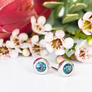 Silver Tube Set London Blue Topaz Earrings