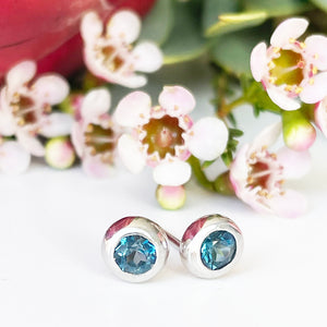 Silver Tube Set London Blue Topaz Earrings