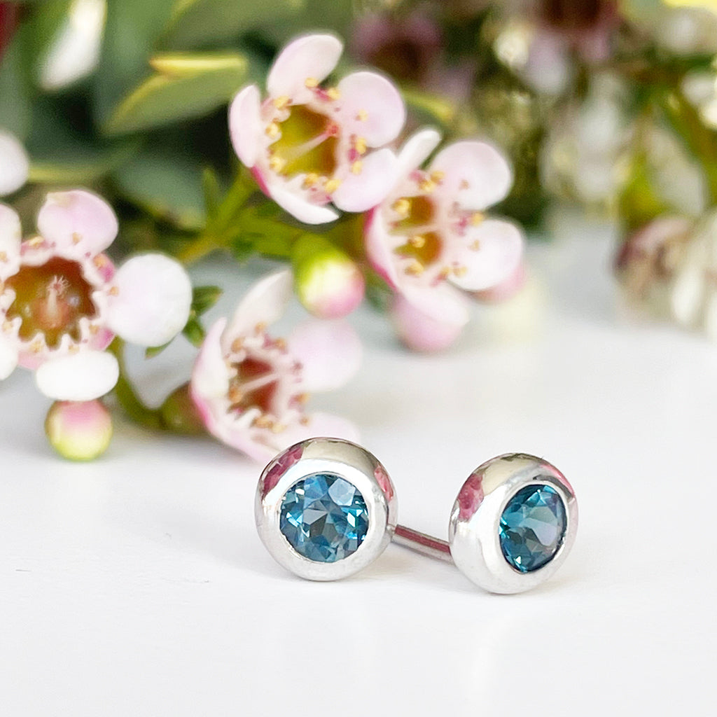 Silver Tube Set London Blue Topaz Earrings