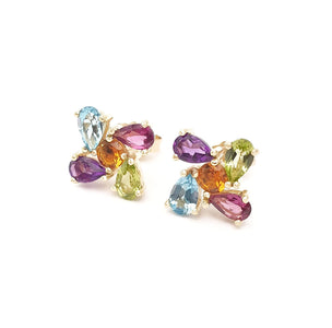 Starburst Multicolour Gemstone Yellow Gold Earrings