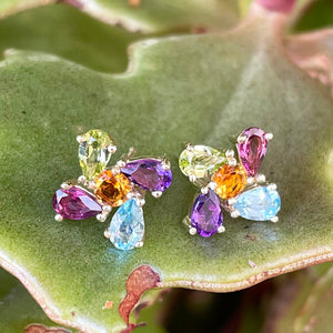 Starburst Multicolour Gemstone Yellow Gold Earrings