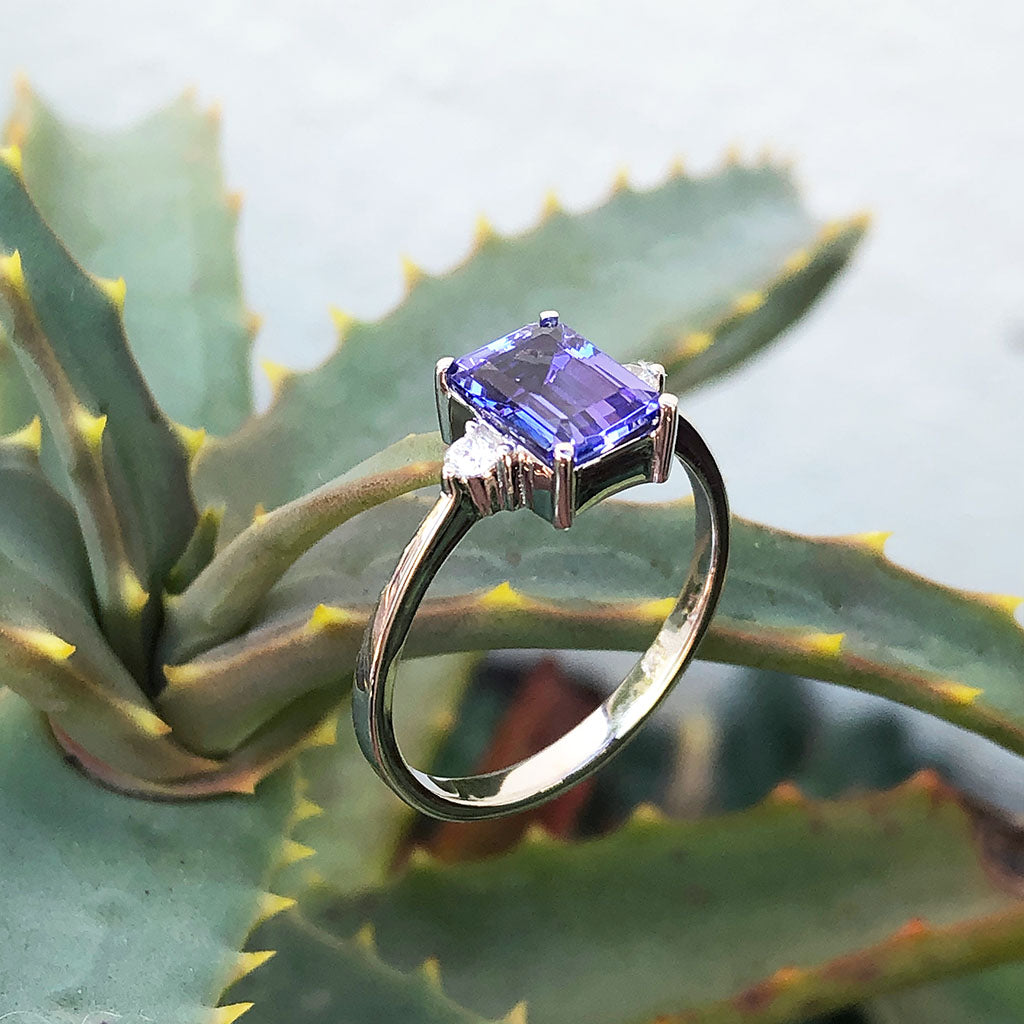 Timeless Emerald Cut Tanzanite and Petite Diamond Accent Ring