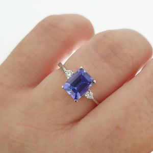 Timeless Emerald Cut Tanzanite and Petite Diamond Accent Ring