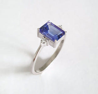 Timeless Emerald Cut Tanzanite and Petite Diamond Accent Ring