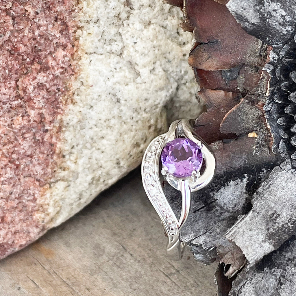 White Finish CZ & Amethyst Ring In Sterling Silver Design by STELLA  CREATIONS at Pernia's Pop Up Shop 2024